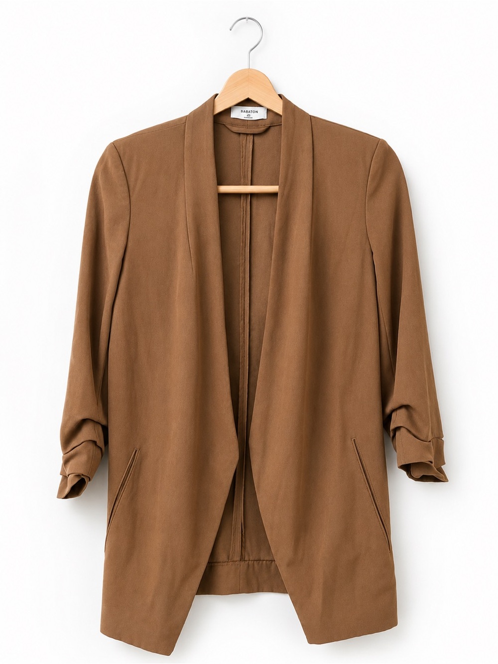 Aritzia Babaton Power Hip Blazer Camel Brown Ruched Sleeve Size 00